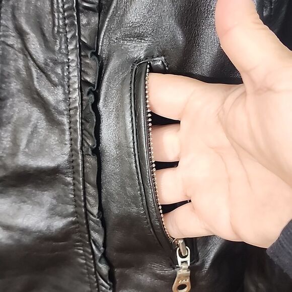 Kenna-T black leather moto ruffled leather jacket size large - Picture 3 of 11